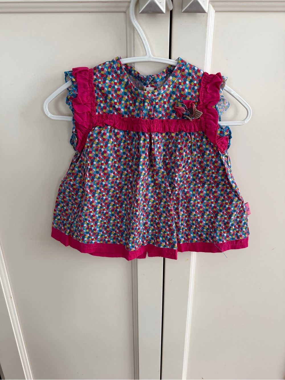 Mamas and papas 3-6m polka dot Confetti Print Dress with Hot Pink Trim